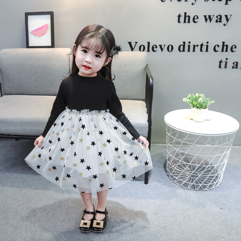 Đầm Dệt Kim Phối Lưới Thời Trang Mùa Thu Cho Bé Gái