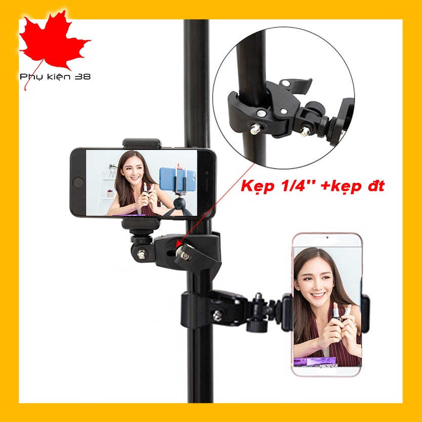 Kẹp điện thoại gắn ngang giá đỡ 3 chân cây livestream dùng cho 1 - 3 điện thoại gắn cây tripod