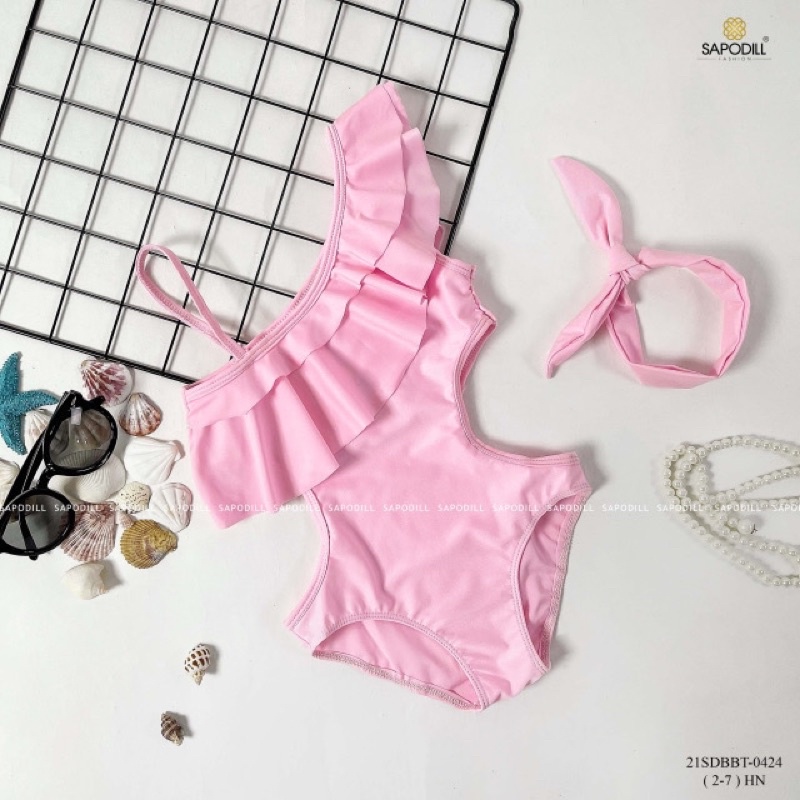 Bikini dây lệch khoét eo bé gái 2022