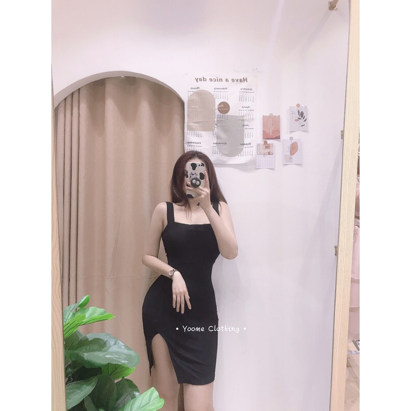 Váy đầm body ôm 2 dây xẻ đùi bản to tôn dáng co giãn [ ảnh thật chụp tại shop ] | BigBuy360 - bigbuy360.vn