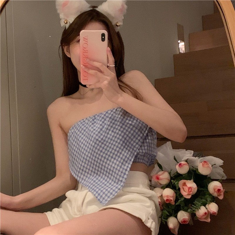 Cocory vn Áo Croptop Ca Rô Hai Dây Xinh Xắn Dễ Phối Đồ Dành Cho Nữ