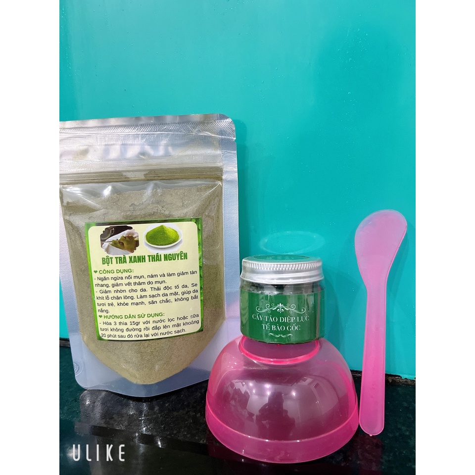 Cấy tảo diệp lục tế bào gốc tặng trà xanh 100g, bát thìa, cọ