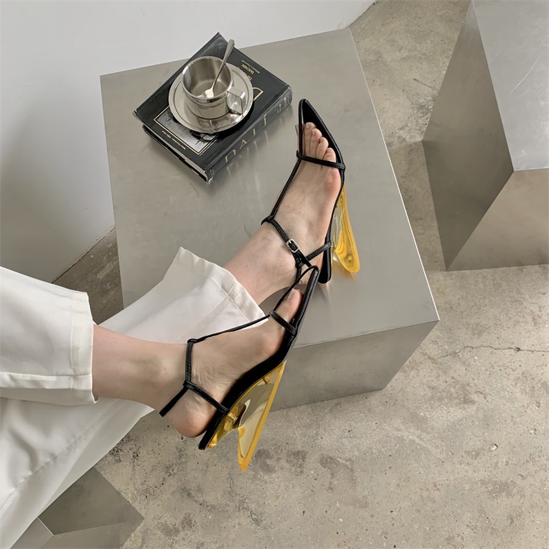 Giày sandal mũi nhọn đế cao trung bình quai mỏng phong cách Hàn Quốc thời trang mùa hè cho nữ