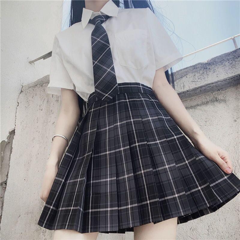 Một bộ đầy đủ của sưu tập mùa hè Nhật Bản jk đồng phục váy xếp ly nữ lưới phù hợp với học sinh 12 tuổi phong cách