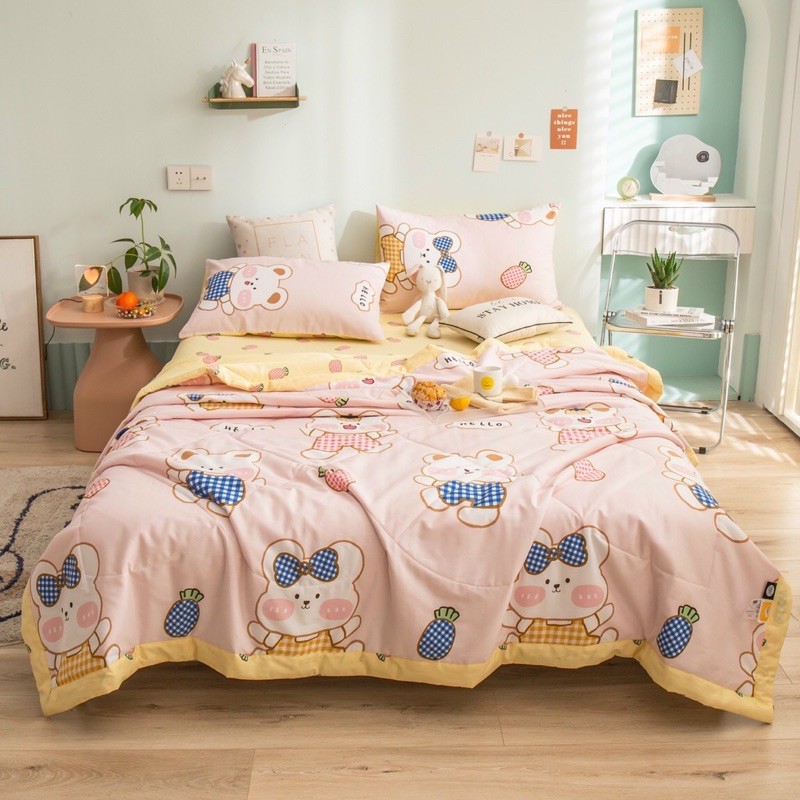 Bộ chăn ga gối Cotton chăn trần - đủ hoa tiết -Luis Bedding( free bo chun theo kích thước)