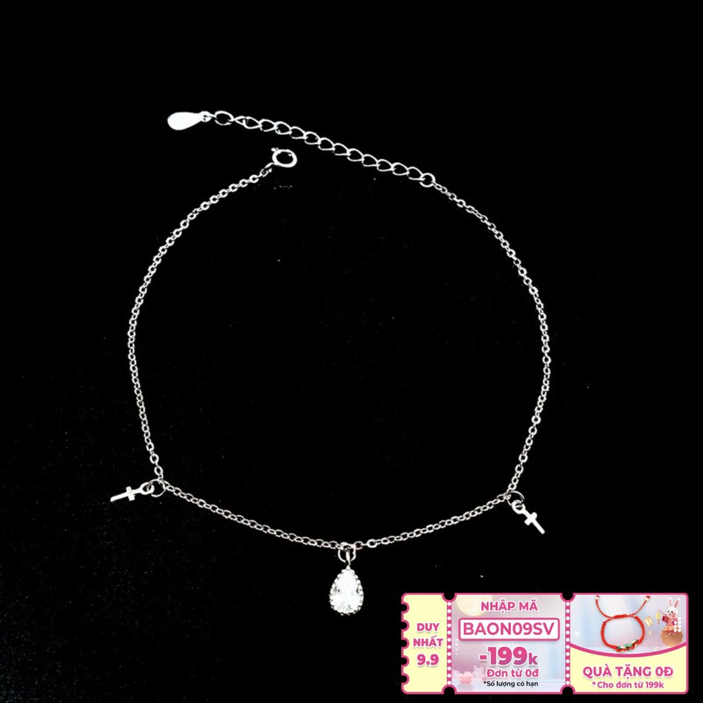 Lắc Chân Bạc Nữ Đơn Giản - Đính Đá Giọt Nước Cho Nữ LC1754 - Bảo Ngọc Jewelry