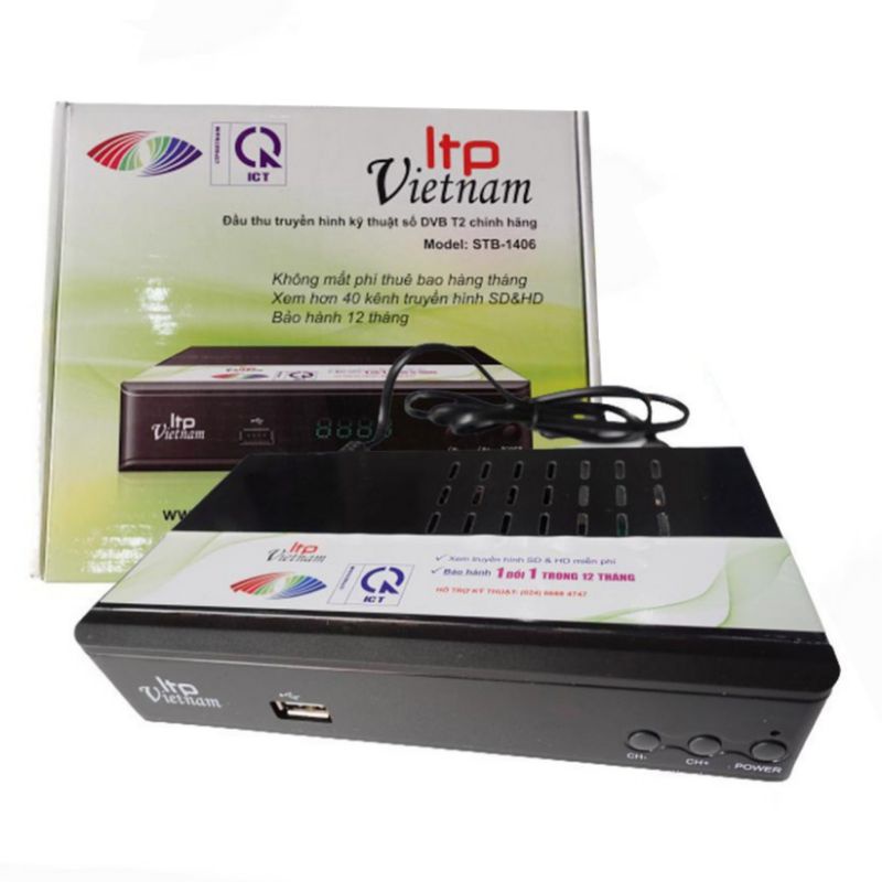 Trọn bộ đầu thu xem Truyền hình KTS mặt đất DVB.T2 LTP + ĂNTEN + Cuộn dây 15M bấm sẵn 2 đầu rắc