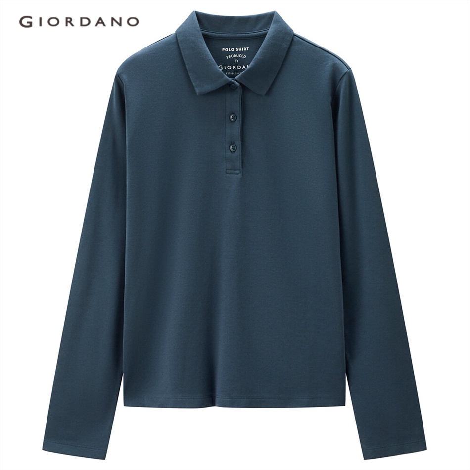 Áo thun GIORDANO 05311790 cổ polo tay dài dáng ôm thời trang dành cho nữ | BigBuy360 - bigbuy360.vn