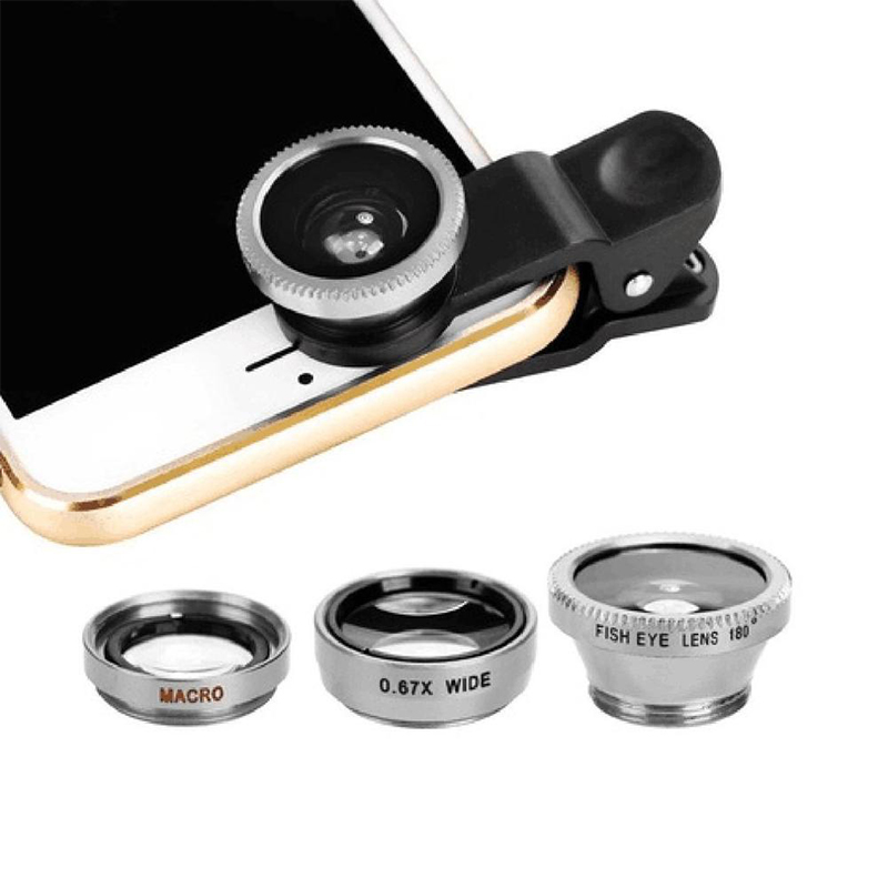 Ống kính chụp ảnh góc rộng / ống kính Macro / ống kính mắt cá 0.67x 3 trong 1 kẹp điện thoại cho iPhone / Android