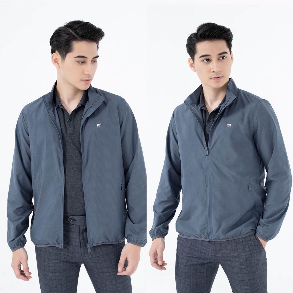 Áo khoác gió nam 2 lớp Insidemen IJK005W1 Jacket Kẻ Caro dáng suông vừa Cổ dựng bo tay bo gấu tiện lợi vải Polyester