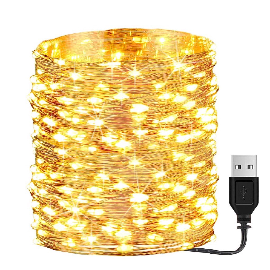 (10 Mét 100 Bóng) Đèn Led Xài Cổng Sạc USB Dây Đèn Đom Đóm Fairy Light Không Chớp Decor Trang Trí Tiệc Cắm Trại Đẹp