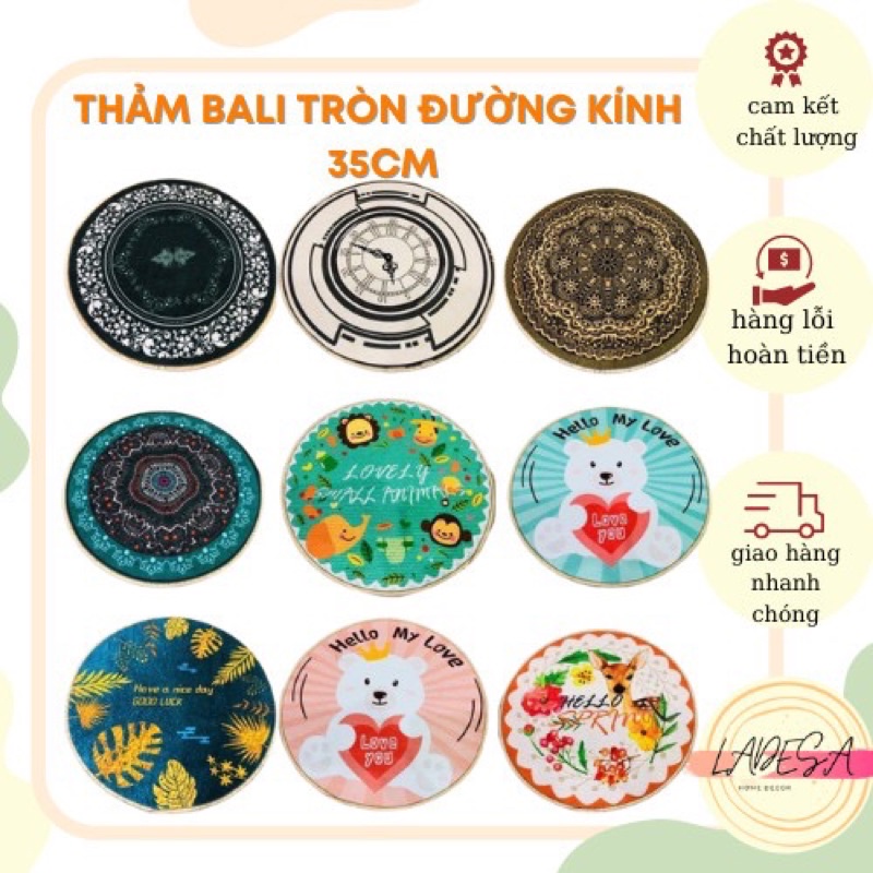 Thảm bali hình tròn dùng để lót ngồi, chùi chân, decor phòng đường kính 35cm