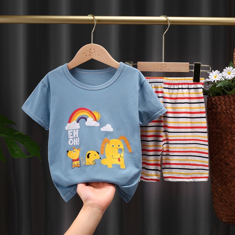 2 Cái/bộ, Áo Phông + Quần Quần Áo Trẻ Em Bé Trai Bé Gái Bằng Cotton Mềm Hình Động Vật Dễ Thương Bộ Đồ Hai Mảnh Ngắn Tay Mùa Hè Cho Bé Trai Áo Thun Trẻ Em Mới Bộ Quần Áo Trẻ Em