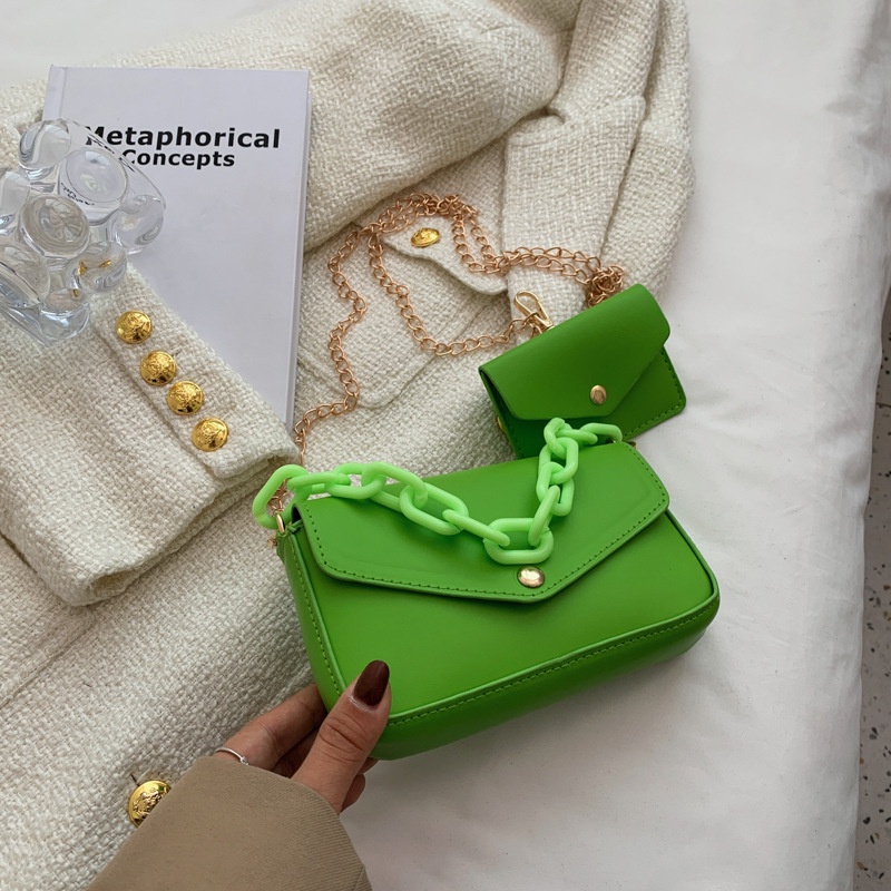 Túi Đeo Vai Một Bên Vai Màu Trơn Dây Xích Kiểu Hàn Quốc Cổ Điển Thời Trang Dành Cho Mẹ Và Bé