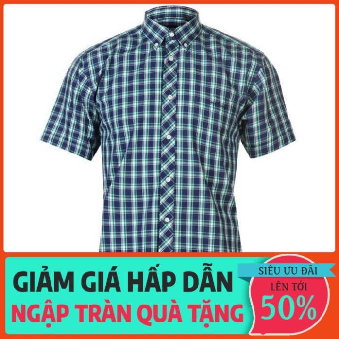 Áo sơ mi nam Pierre Cardin Small Check Short Sleeve cao cấp (Green/Navy - Size EU )