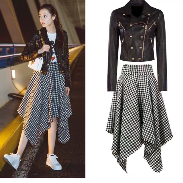 Set áo da chân váy xoè Địch Lệ Nhiệt Ba