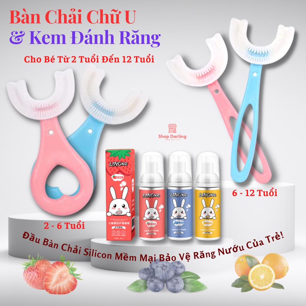 Combo Kem Và bàn Chải Đánh Răng Chữ U Cho Bé 2 Tuổi Đến 12 Tuổi, Chăm Sóc Bảo Vệ Răng Nướu Cho Trẻ Em