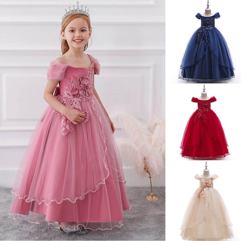 Đầm Công Chúa NNJXD Phối Họa Tiết Hoa Thanh Lịch Cho Bé Gái Từ 5 - 14 Tuổi