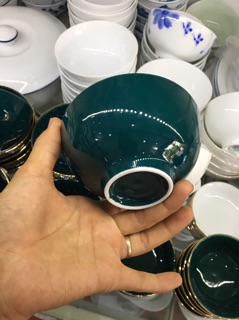 Bát cơm xanh cổ vịt vẽ vàng Bát Tràng