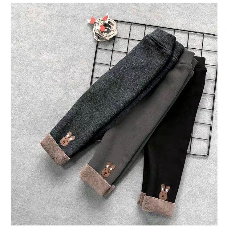 Quần legging vải lông cừu hai lớp dày dặn giữ ấm mùa thu đông cho bé gái 2021