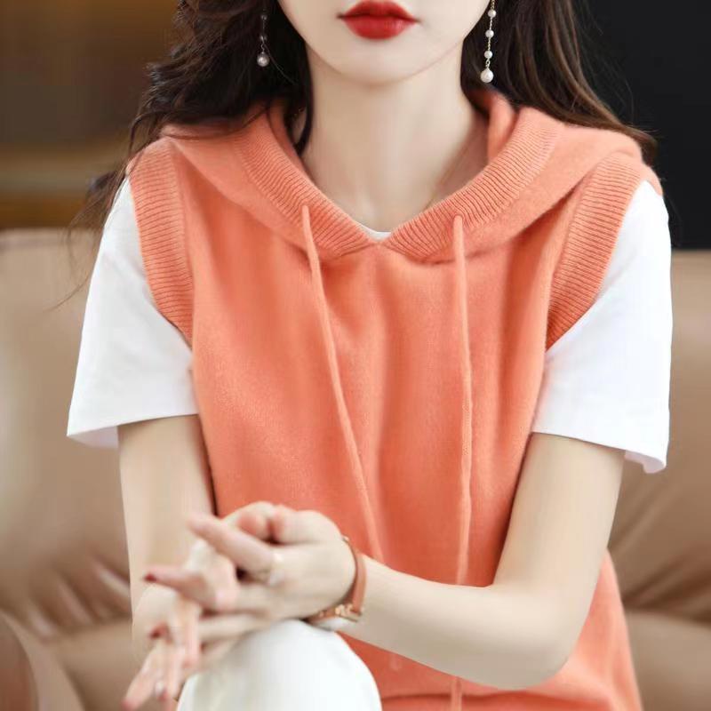 Áo Len Không Tay Dáng Rộng Có Mũ Trùm Thời Trang Xuân Hè Hàng Mới 2022 Dành Cho Bạn Nữ