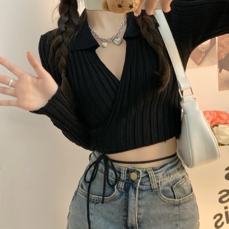 ÁO CROPTOP THUN LEN ĐŨA THẮT DÂY EO
