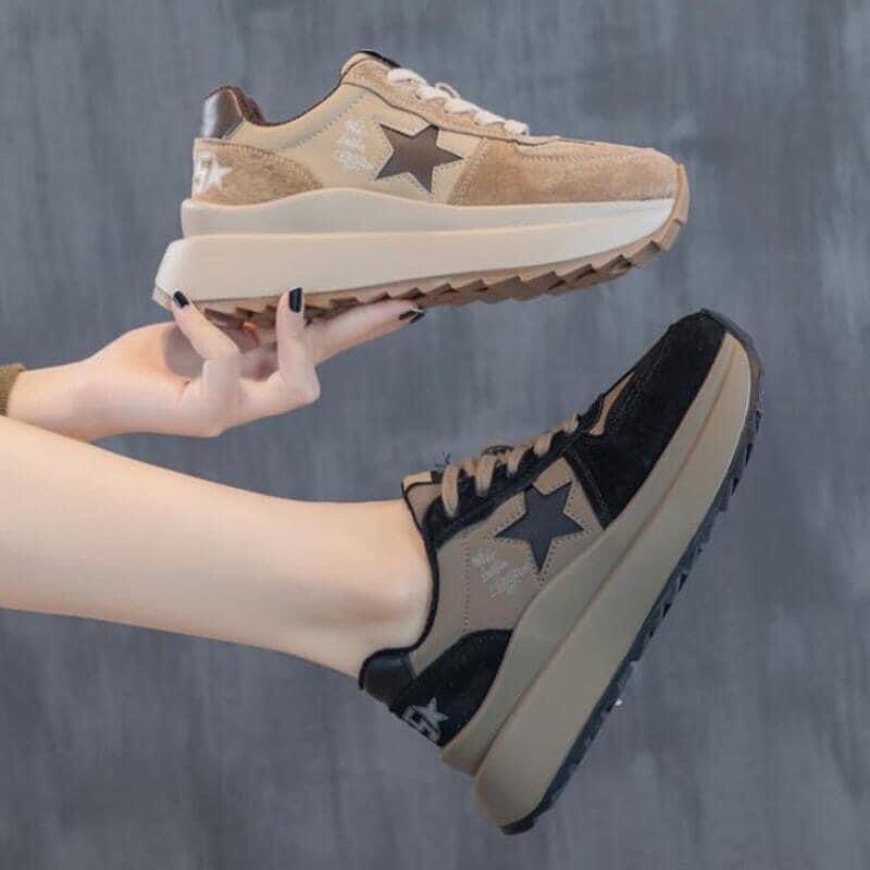 Giày thể thao hình sao nâu đen,phối chữ N cá tính kiểu dáng hàn quốc