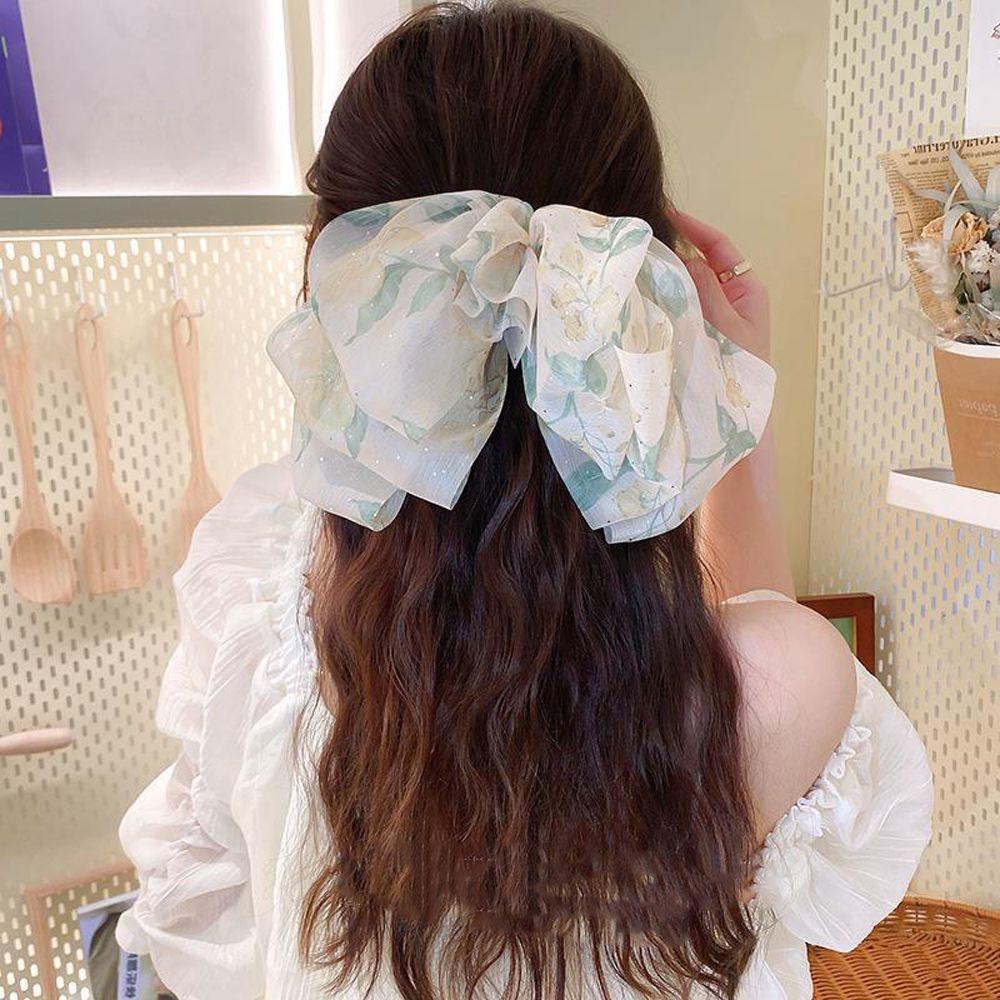 Kẹp Tóc Hình Nơ Sau Lưng Họa Tiết Hoa Phong Cách Pháp Cổ Điển Thời Trang Mùa Hè