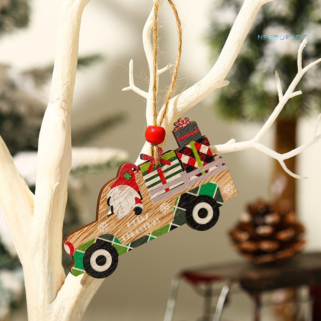 Đồ trang trí Ông Già Noel Hoạt Hình Bằng Gỗ Treo Trang Trí Giáng Sinh