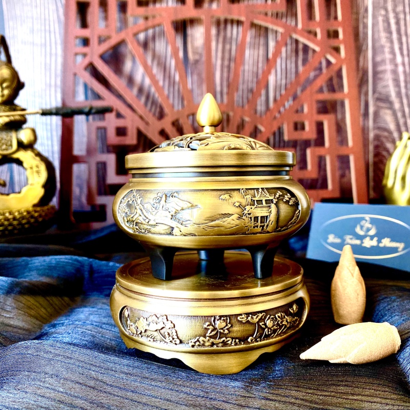 Lư Xông Trầm Hương  - Đỉnh Đốt Nhang Bằng Đồng Đúc Nguyên Khối Cao Cấp Đồ Thờ Cúng
