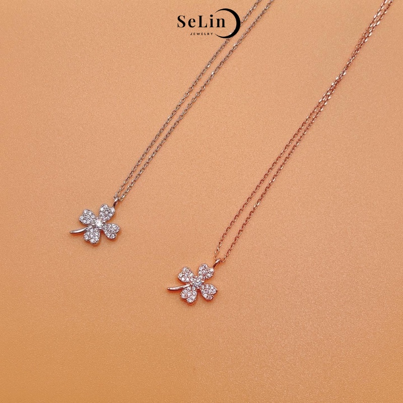 Vòng cổ bạc SELIN JEWELRY dây chuyền bạc nữ 925 cỏ bốn lá đính đá lấp lánh nữ tính