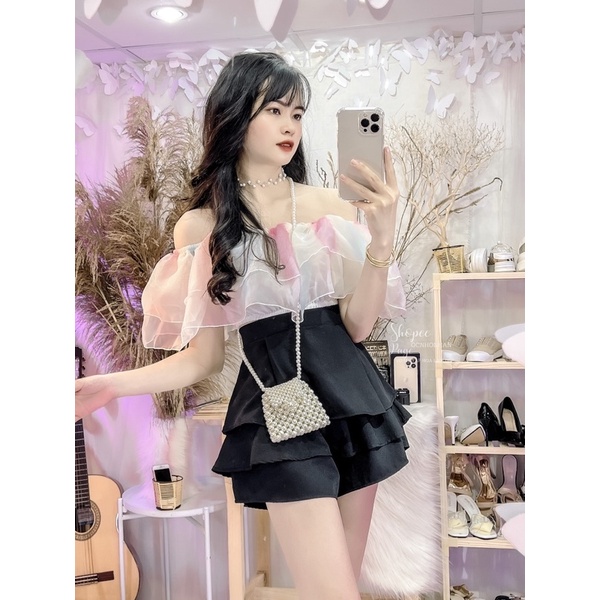set áo bẹt vai loang màu phối chân váy bèo | BigBuy360 - bigbuy360.vn
