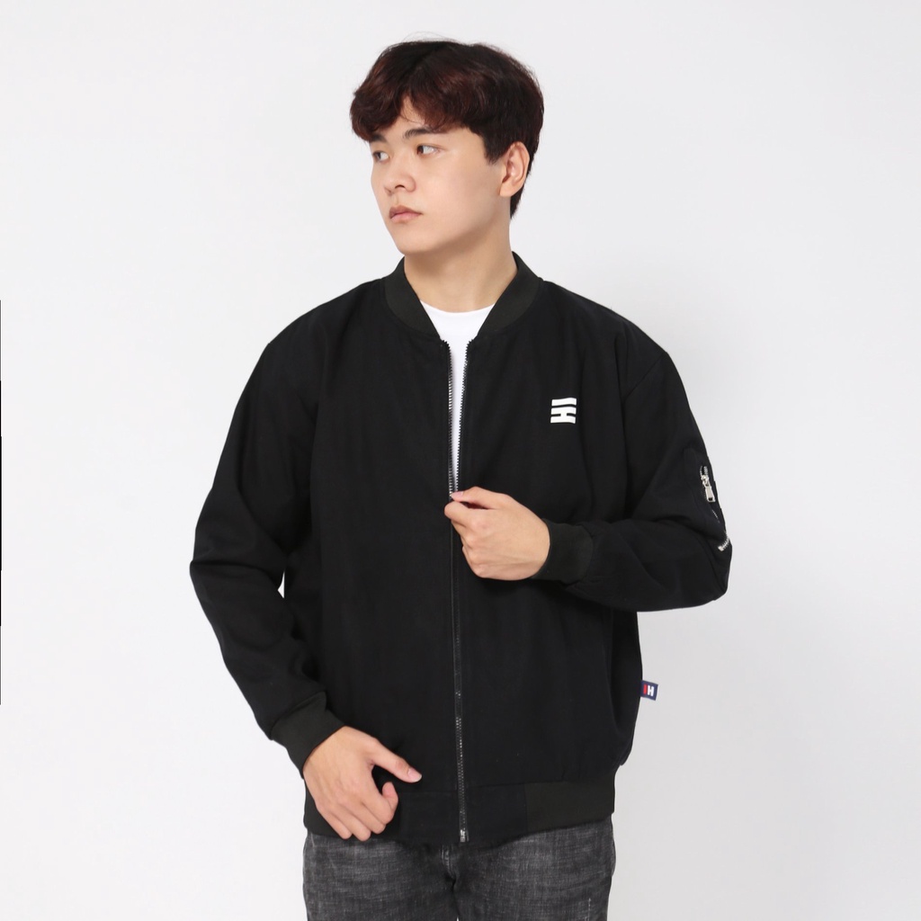 Áo khoác nam bomber đen trơn basic vải kaki khóa kéo chất xịn HIDDLE | H04-AK3