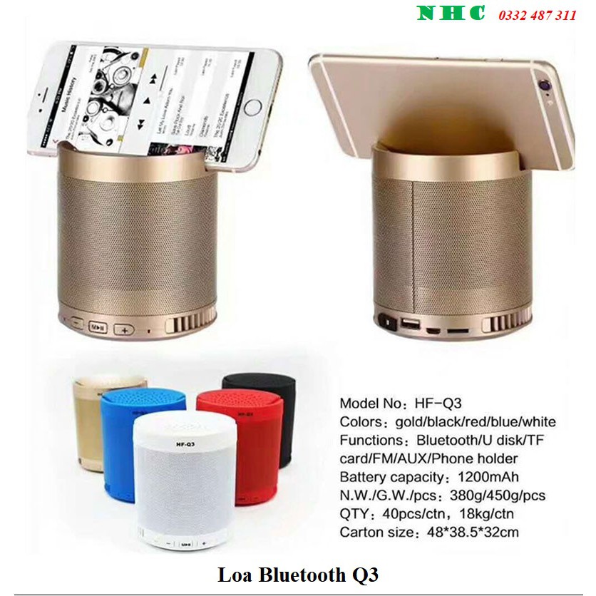 Loa Bluetooth Q3 Kiêm Giá Đỡ Điện Thoại, có khe cắm thẻ nhớ