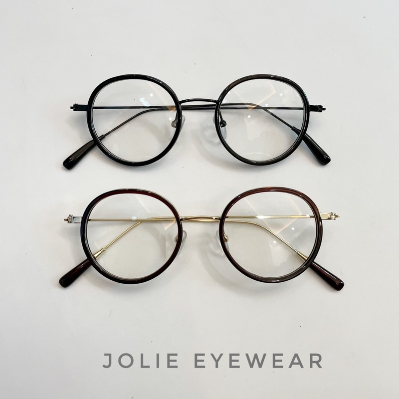 Kính gọng tròn vintage mẫu mới 1203 chống ánh sáng xanh, UV400, gọng kim loại không độ Jolie eyewear