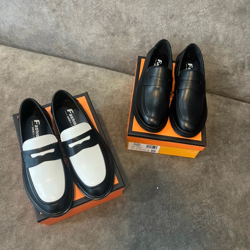 Giày Penny Loafer Black White Youth Da PU, Giày Sơn Tùng Đế Cao Su Cao Cấp