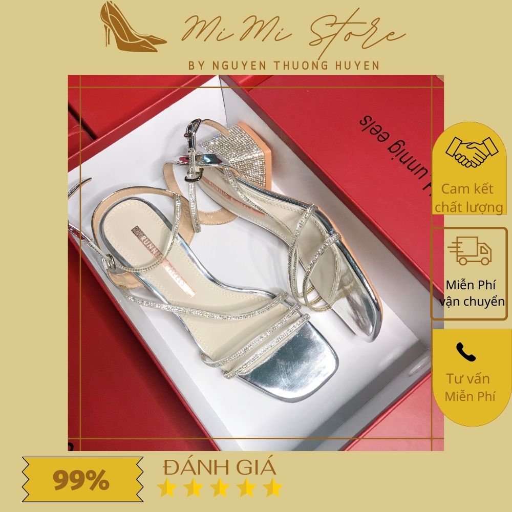 Sandal nữ quai mảnh đính full đá đế vuông 5.5p hàng nhập QCCC RH-518-1
