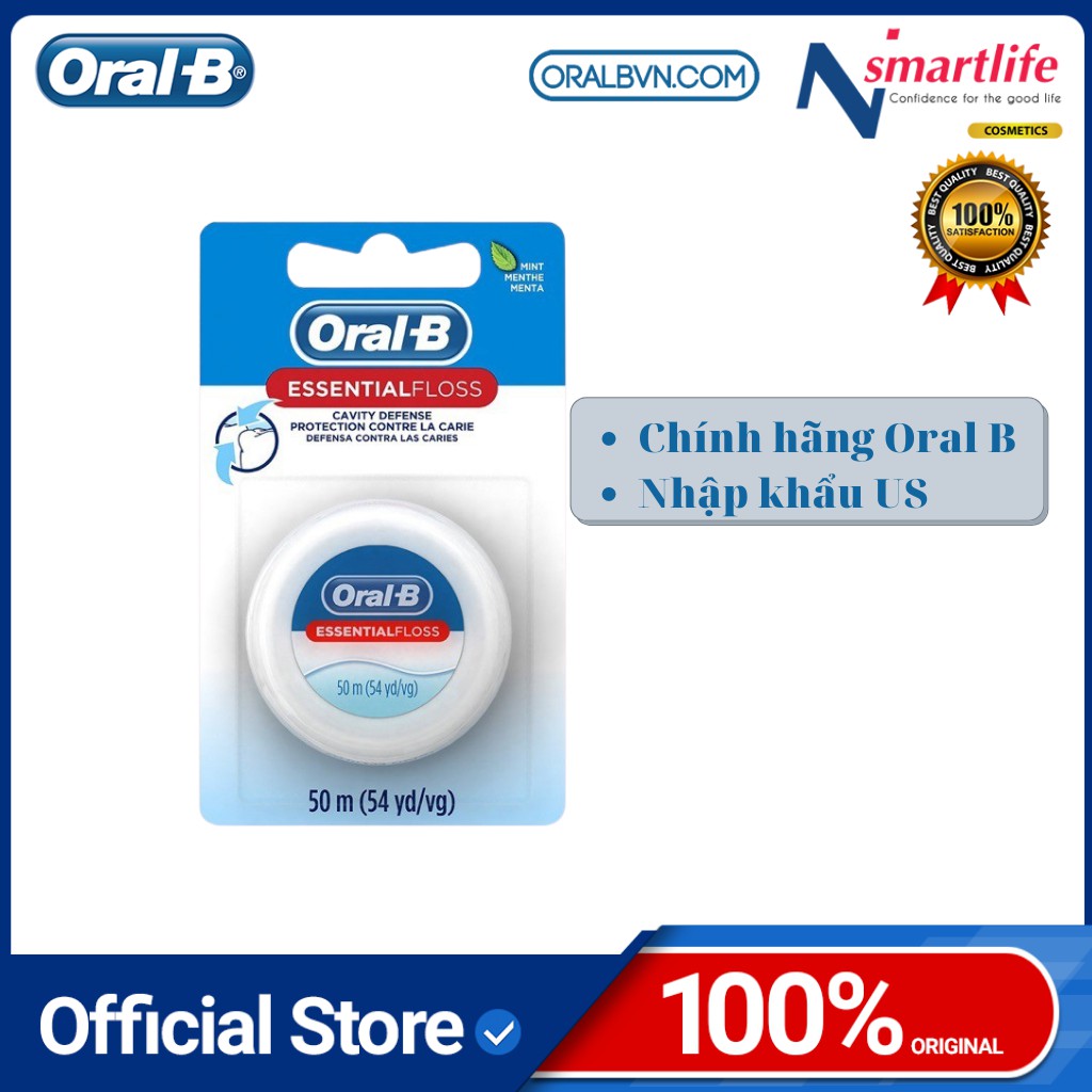 Chỉ Nha Khoa Oral B Essential Floss dài 50m không mùi chính hãng US