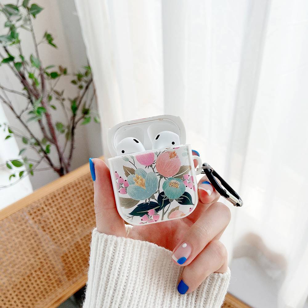 vỏ airpod những bông hoa dễ thương Chất liệu TPU vỏ bảo vệ cứng có móc tương thích với tai nghe bluetooth không dây thế hệ 1 2 pro chuyên nghiệp của Apple Ốp lưng AirPods