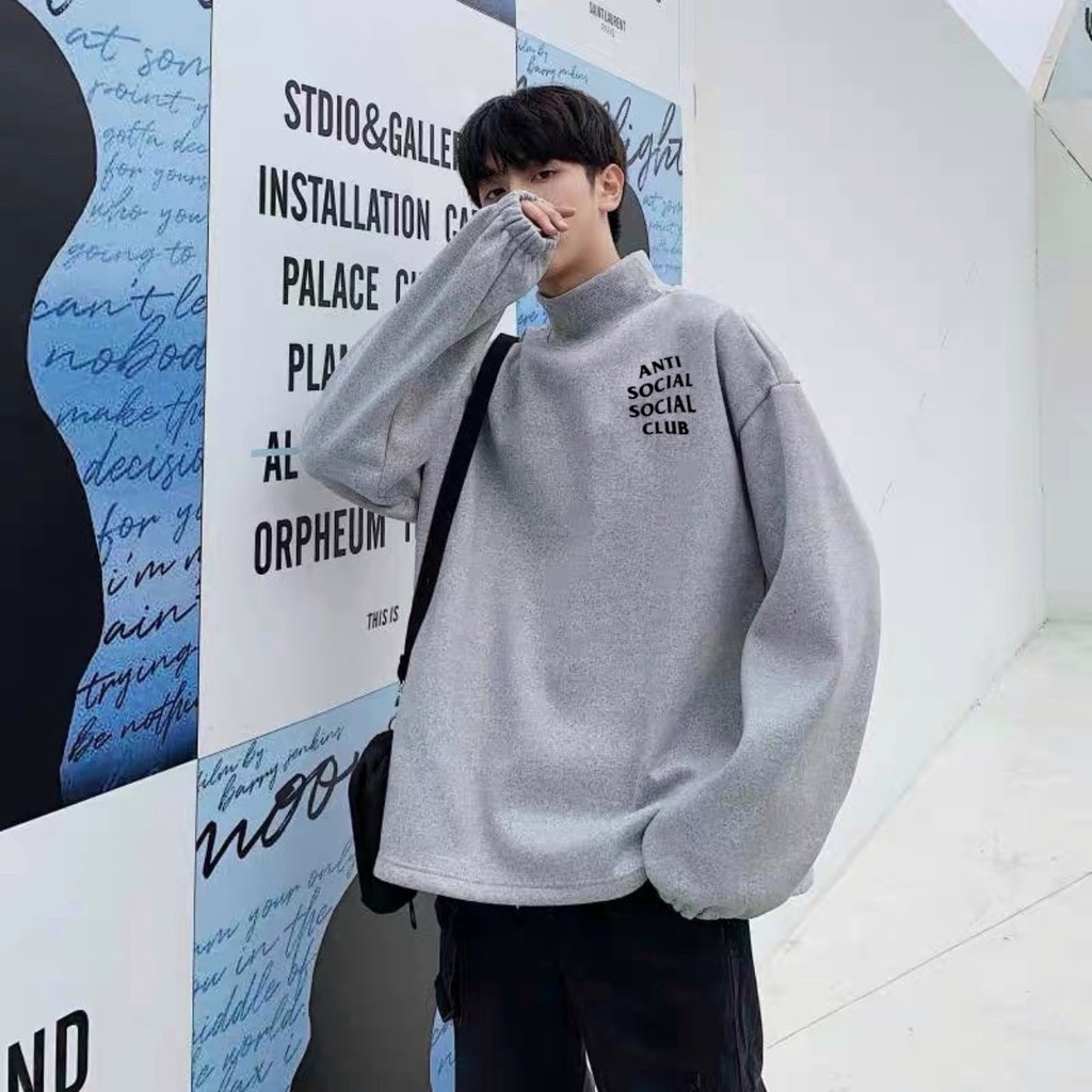 Áo sweater unisex cao cổ nỉ bông anti social club - Áo dài tay nỉ nam áo dài tay nữ mùa đông chất nỉ cotton<75kg