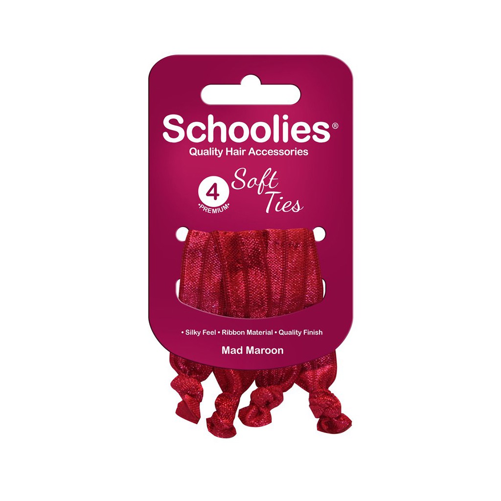 Bộ 4 dây cột tóc ánh kim tuyến Schoolies, màu xanh dương đậm, xanh dương, đỏ đô, xanh lá đậm, vàng, nâu, đen, đỏ