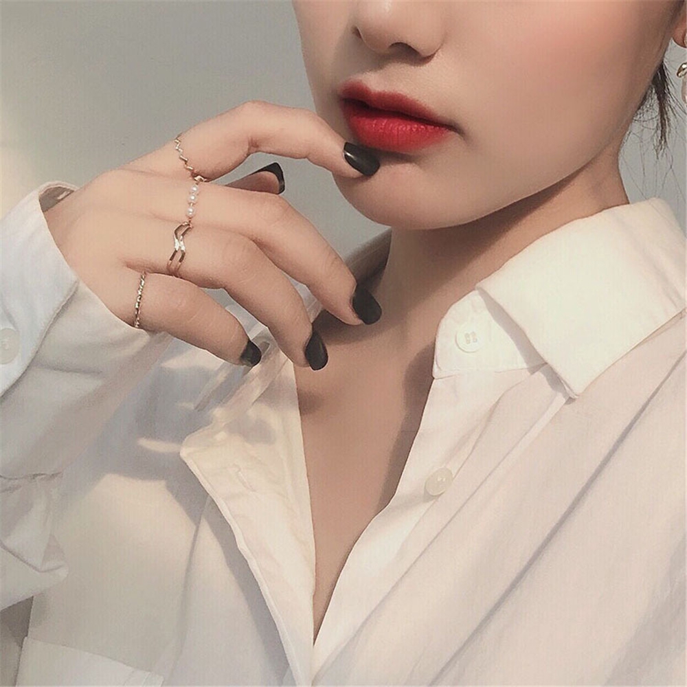 Set of 5 Korean fashion pearl rings for women