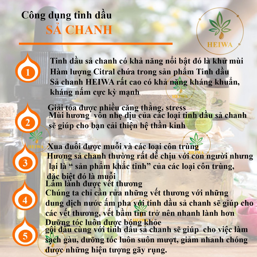 [CHAI LỚN] Tinh dầu Sả chanh 50ML thương hiệu HEIWA đuổi muỗi, thơm phòng, khử mùi tốt, có giấy kiểm định