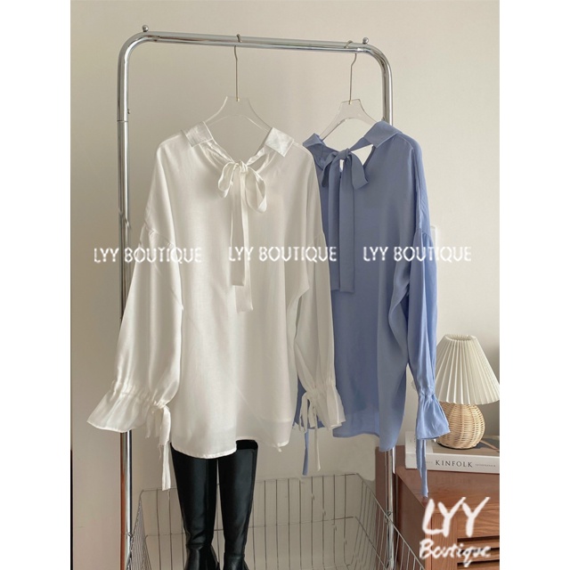Áo sơ mi nữ kiểu Ulzzang Hàn Quốc tay phồng cổ sau thắt nơ siêu xinh hàng Quảng Châu LYY BOUTIQUE