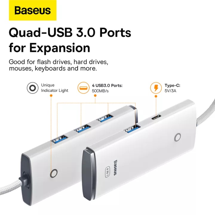 Hub chuyển 4 in 1 Baseus Lite Series 4-Port HUB Adapter