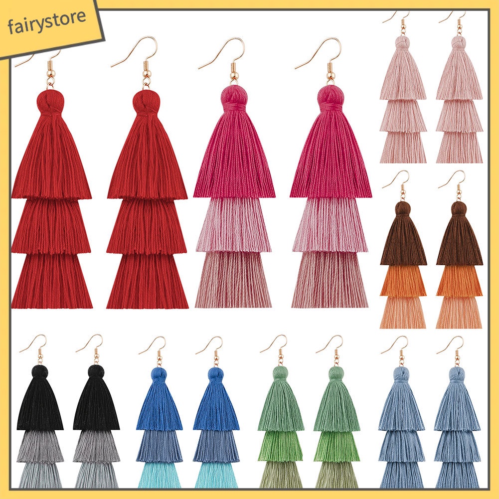 Bông tai tua rua dáng dài nhiều lớp phong cách Bohemian thời trang cá tính