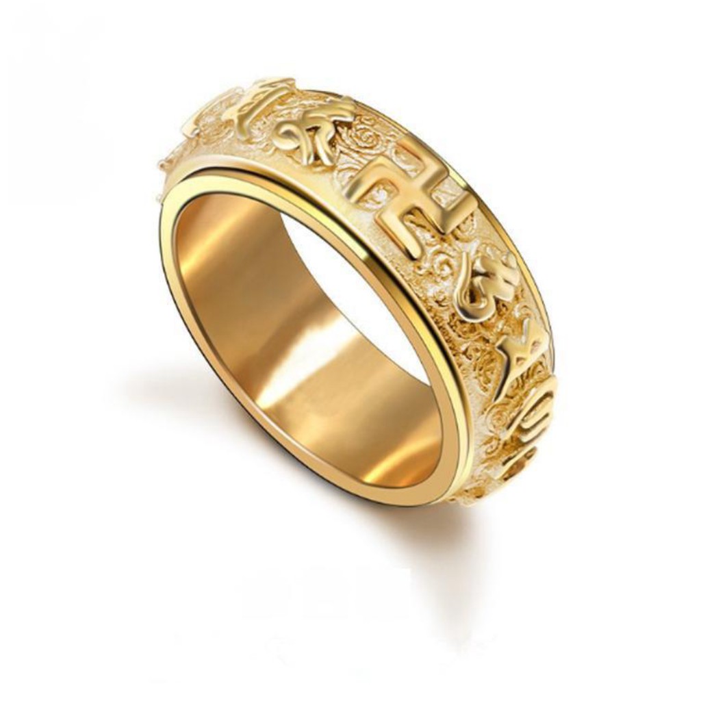 Nhẫn Titan Chữ Vạn OM MANI PADME HUM Vĩnh Viễn Không Đen ---- GIÁ HỦY DIỆT