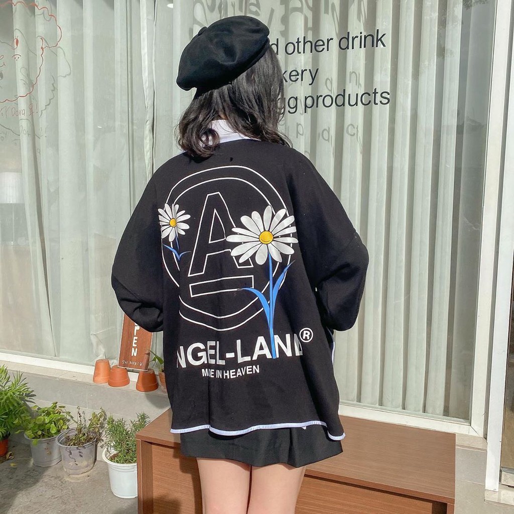 ÁO CARDIGAN NỈ CÚC CÀI FORM RỘNG KIỂU DÁNG ÁO KHOÁC IN HOA MÀU ĐEN ULZZANG GIÁ RẺ | BigBuy360 - bigbuy360.vn