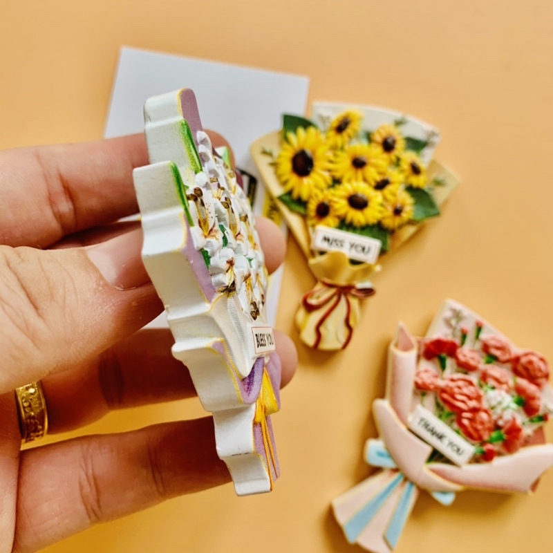 Nam châm tủ lạnh SanNy quà tặng lưu niệm hình bó hoa in 3D
