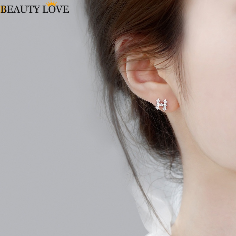 Bông Tai Chữ H Đính Đá Zircon Phong Cách Hàn Quốc Thanh Lịch Cho Nữ